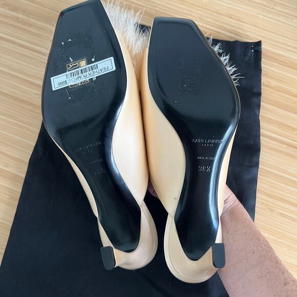 Saint Laurent Mae Mules in Crepe Satin With Feathers Size size 8.5 - Picture 9 of 9